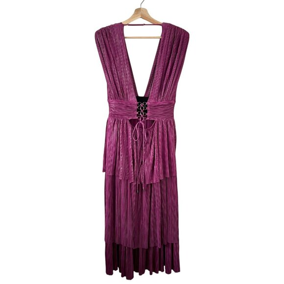 Sabina Musayev Judith Metallic Plunge Neck Pleated Layered Gown Purple Size XL - Picture 6 of 16